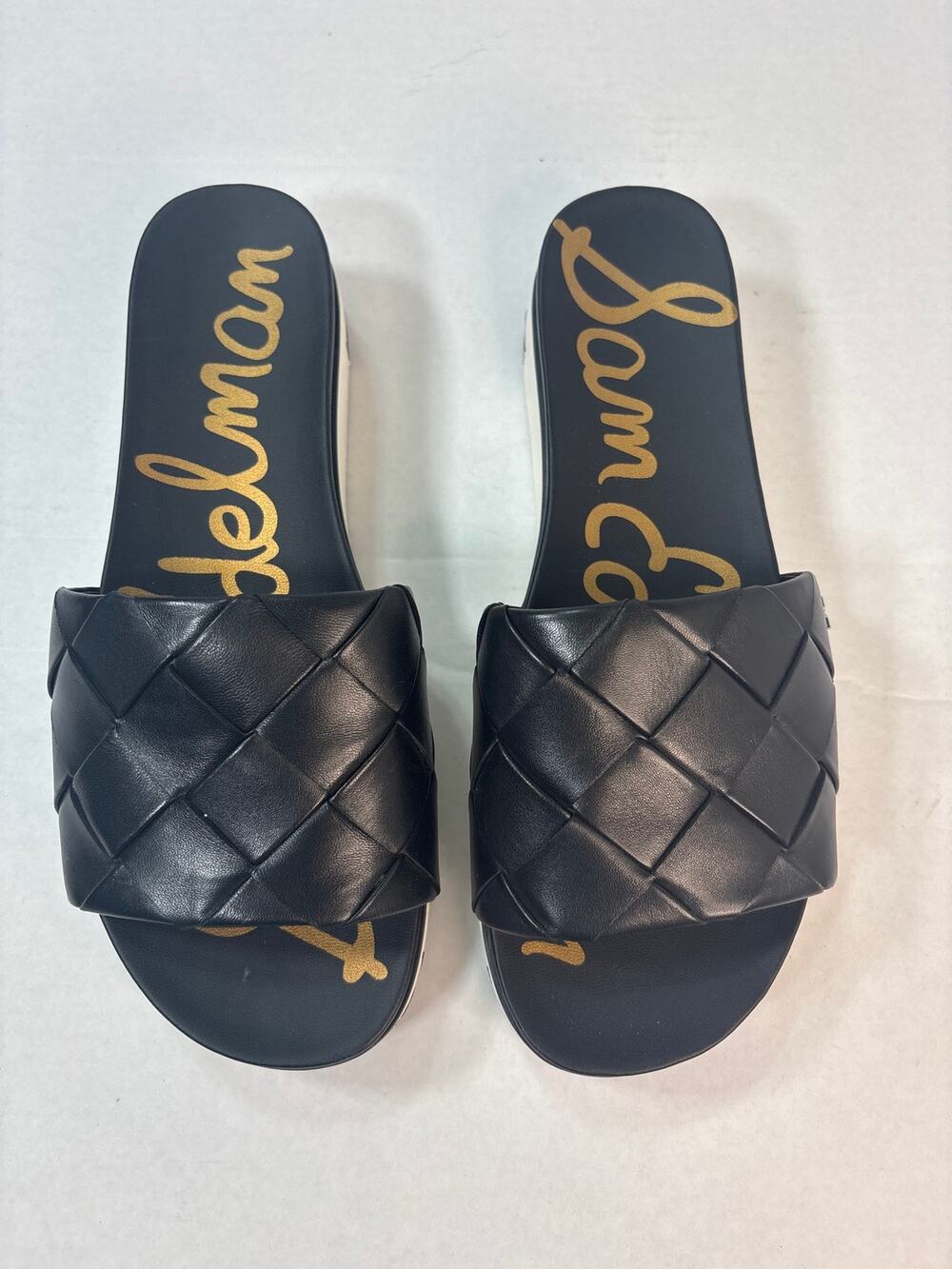 Sam Edelman Black Woven Leather Adaley Platform Slide Sandals, Size 8.5